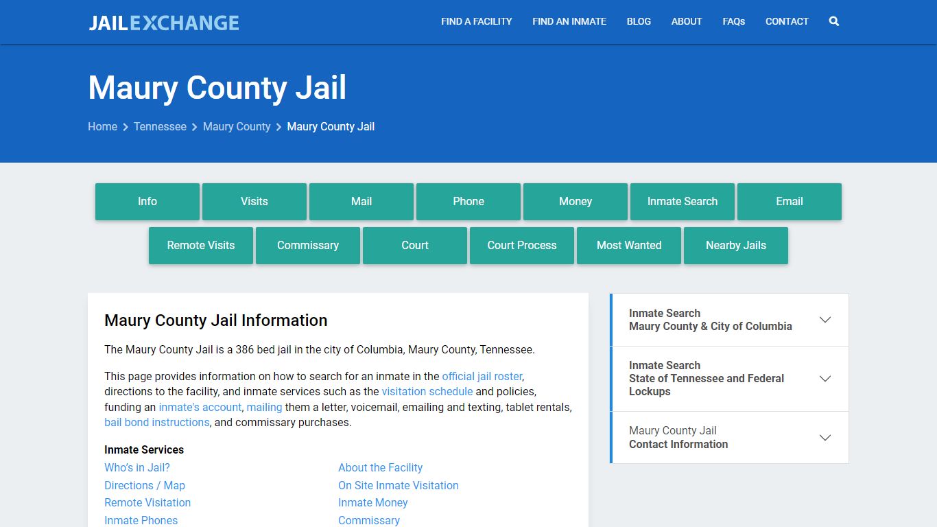 Maury County Jail, TN Inmate Search, Information